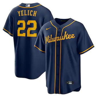 mens nike christian yelich navy milwaukee brewers alternate